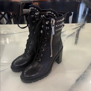 Christian louboutin 40 Black Studded Lace-Up Ankle Boots. Perfect condition